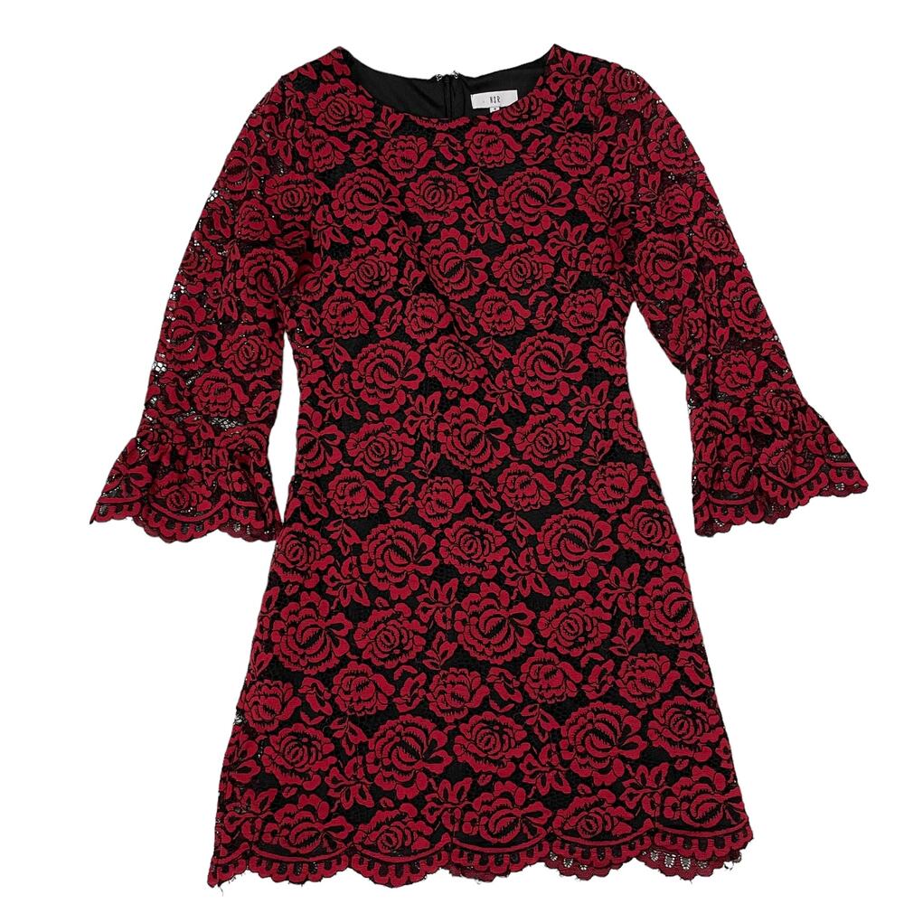 NSR Floral Lace Overlay Dress - Red/Black - Small